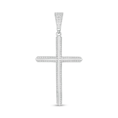 Solid Sterling Silver Large CZ Cross Necklace Charm