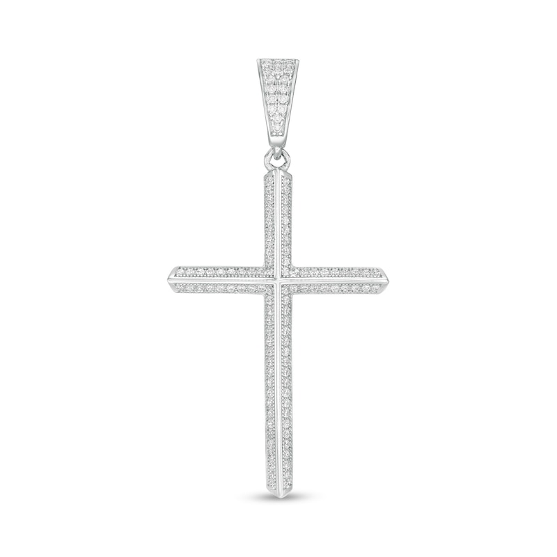 Cubic Zirconia Cross Necklace Charm in Solid Sterling Silver