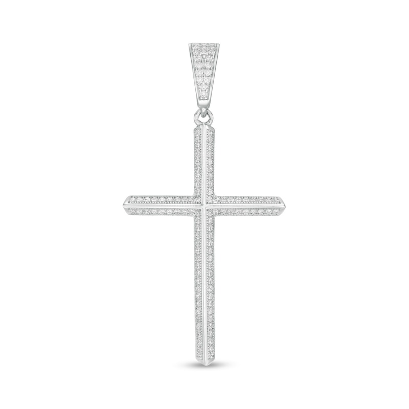 Solid Sterling Silver Large CZ Cross Necklace Charm