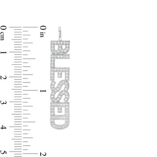 Cubic Zirconia Vertical "BLESSED" Necklace Charm in Sterling Silver