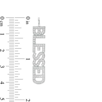 Cubic Zirconia Vertical "BLESSED" Necklace Charm in Sterling Silver
