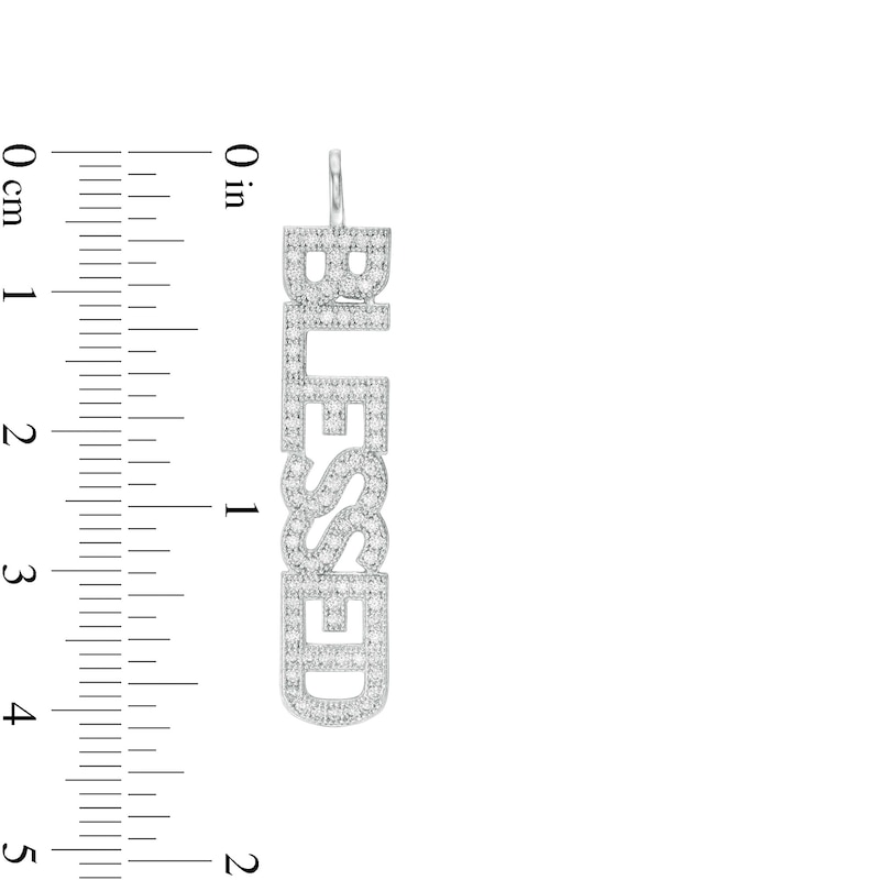 Main Image 2 of Cubic Zirconia Vertical "BLESSED" Necklace Charm in Sterling Silver