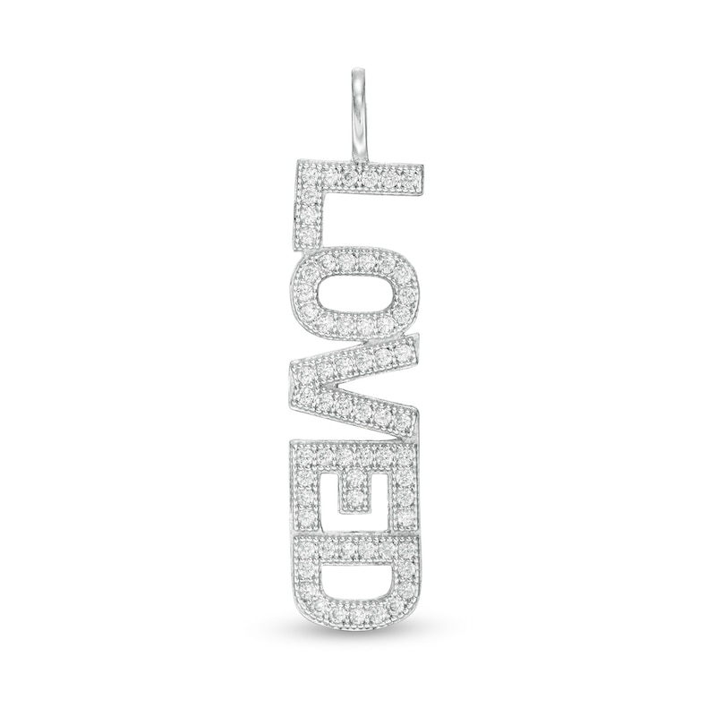 Cubic Zirconia Vertical "LOVED" Necklace Charm in Sterling Silver