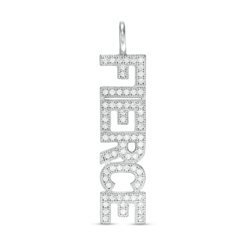 Cubic Zirconia Vertical "FIERCE" Necklace Charm in Sterling Silver