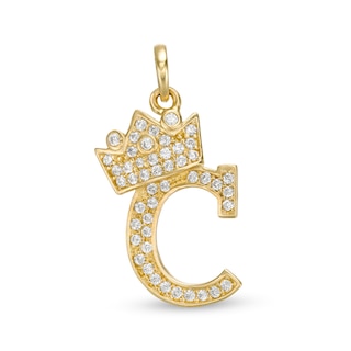 Cubic Zirconia "C" Initial with Crown Necklace Charm in 10K Solid Gold