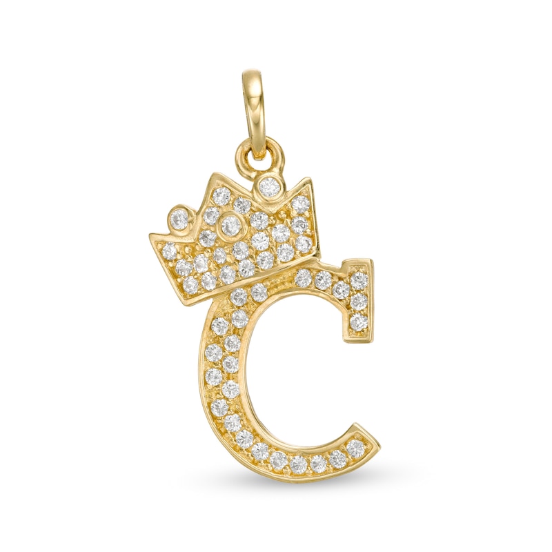Main Image 1 of Cubic Zirconia "C" Initial with Crown Necklace Charm in 10K Solid Gold