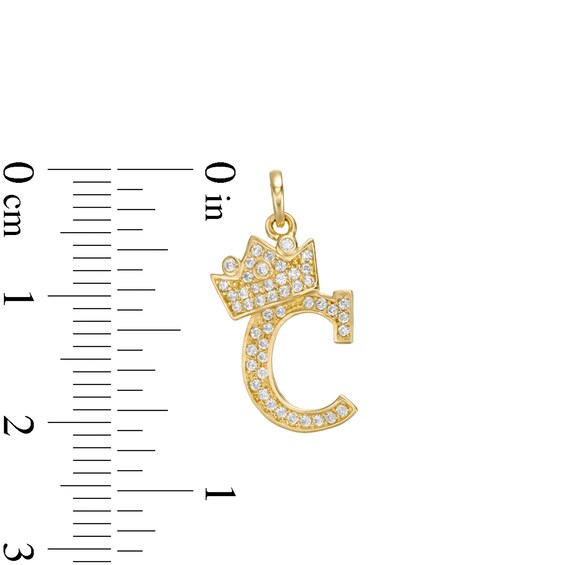 Cubic Zirconia "C" Initial with Crown Necklace Charm in 10K Solid Gold