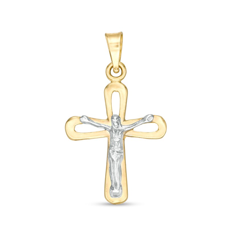 Small Loop Crucifix Necklace Charm in 10K Two-Tone Gold