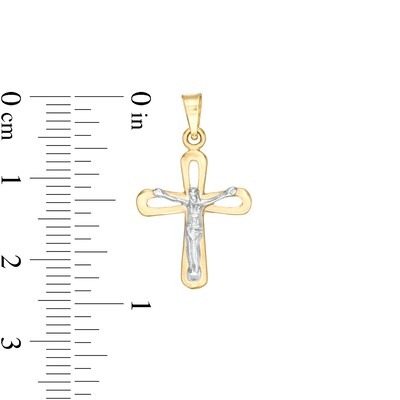 Small Loop Crucifix Necklace Charm in 10K Two-Tone Gold