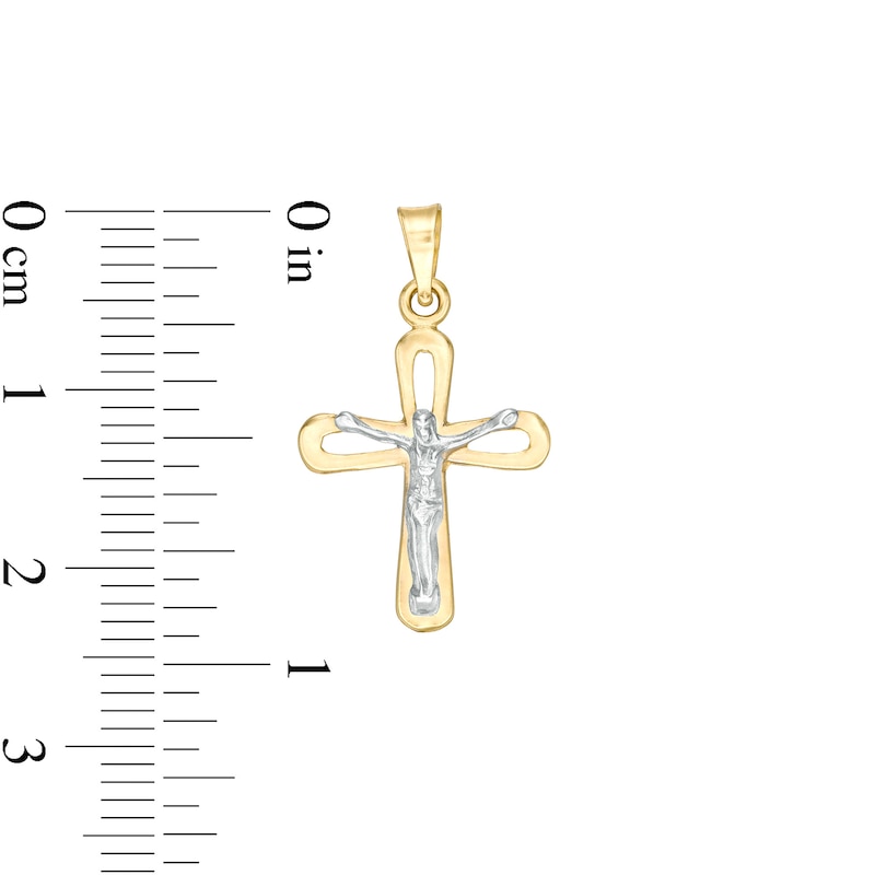 Small Loop Crucifix Necklace Charm in 10K Two-Tone Gold