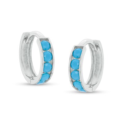 Simulated Turquoise Channel-Set Five Stone 9.15mm Huggie Hoop Earrings in Sterling Silver