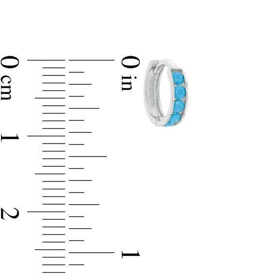 Simulated Turquoise Channel-Set Five Stone 9.15mm Huggie Hoop Earrings in Sterling Silver