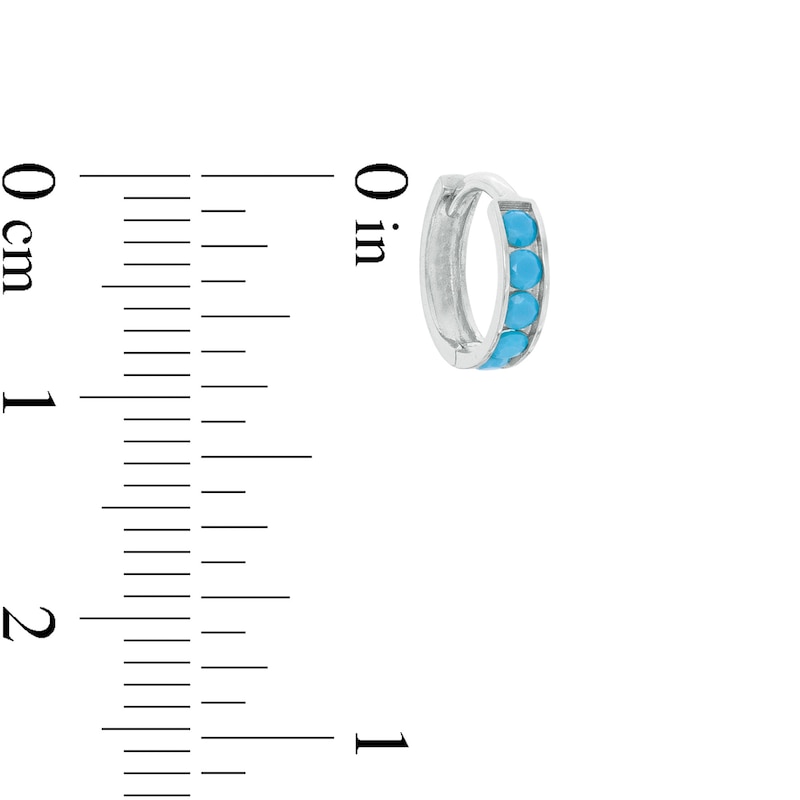 Simulated Turquoise Channel-Set Five Stone 9.15mm Huggie Hoop Earrings in Sterling Silver