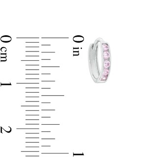 Light Pink Cubic Zirconia Channel-Set Five Stone 9.15mm Huggie Hoop Earrings in Sterling Silver