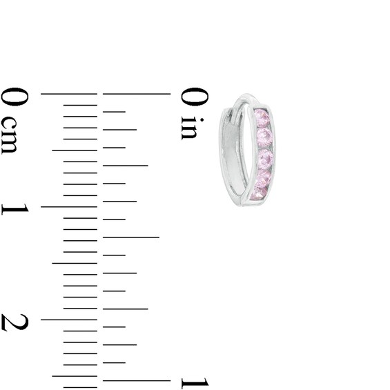 Light Pink Cubic Zirconia Channel-Set Five Stone 9.15mm Huggie Hoop Earrings in Sterling Silver