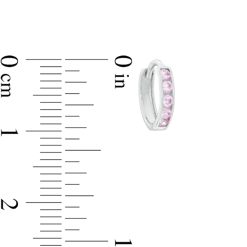 Main Image 2 of Light Pink Cubic Zirconia Channel-Set Five Stone 9.15mm Huggie Hoop Earrings in Sterling Silver