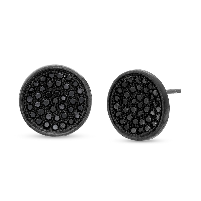 Black Cubic Zirconia Composite Disc Stud Earrings in Sterling Silver with Black Rhodium