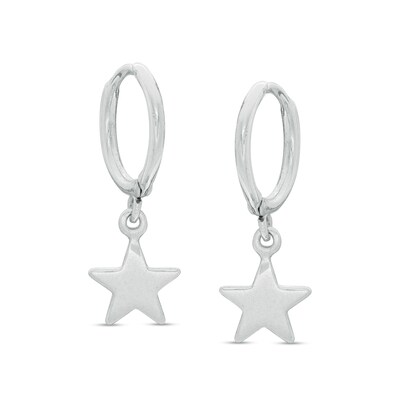 Mini Star Dangle 11mm Huggie Hoop Earrings in Sterling Silver