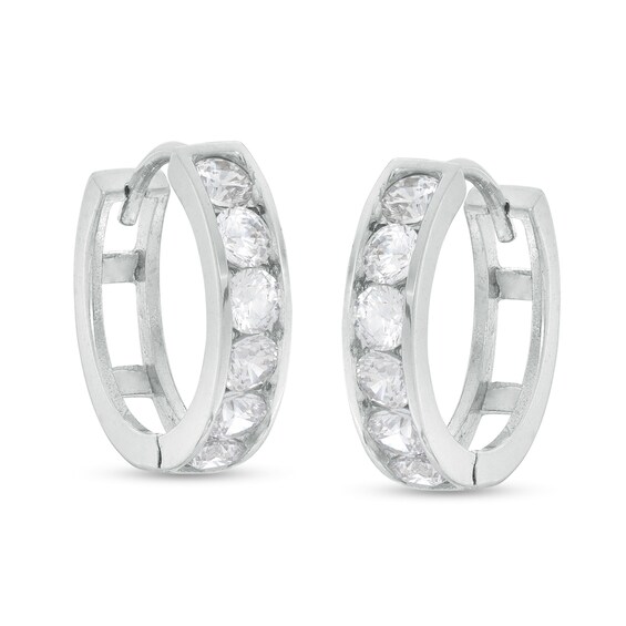 Cubic Zirconia Channel-Set 15mm Huggie Hoop Earrings in Sterling Silver