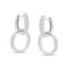 Thumbnail Image 1 of Cubic Zirconia Double Row with Interlocking Circle Dangle 8.5mm Huggie Hoop Earrings in Sterling Silver