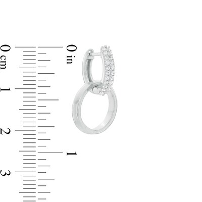 Cubic Zirconia Double Row with Interlocking Circle Dangle 8.5mm Huggie Hoop Earrings in Sterling Silver