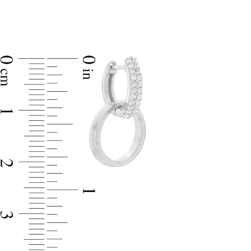 Main Image 2 of Cubic Zirconia Double Row with Interlocking Circle Dangle 8.5mm Huggie Hoop Earrings in Sterling Silver