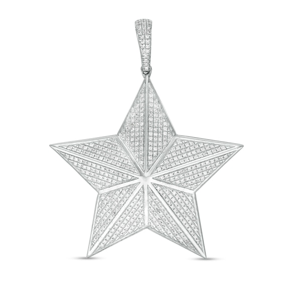 Cubic Zirconia Three-Dimensional Star Necklace Charm in Sterling Silver