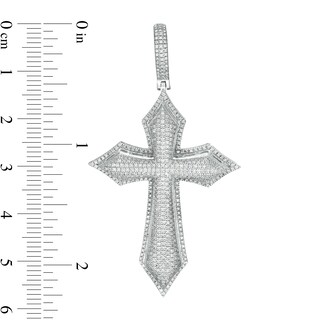 Cubic Zirconia Layered Gothic-Style Cross Necklace Charm in Sterling Silver