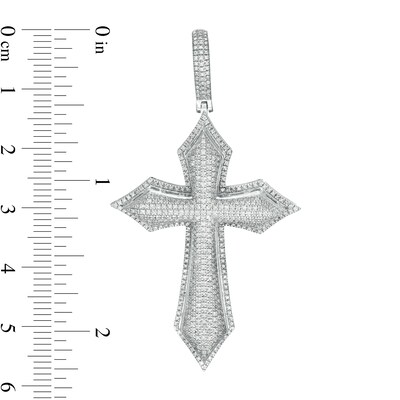 Cubic Zirconia Layered Gothic-Style Cross Necklace Charm in Sterling Silver