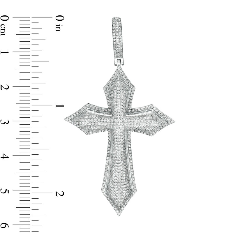 Main Image 2 of Cubic Zirconia Layered Gothic-Style Cross Necklace Charm in Sterling Silver