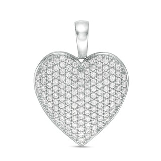 Cubic Zirconia Pavé Composite Puff Heart Necklace Charm in Sterling Silver