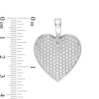 Cubic Zirconia Pavé Composite Puff Heart Necklace Charm in Sterling Silver