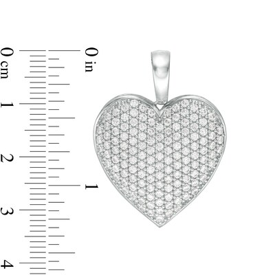 Cubic Zirconia Pavé Composite Puff Heart Necklace Charm in Sterling Silver