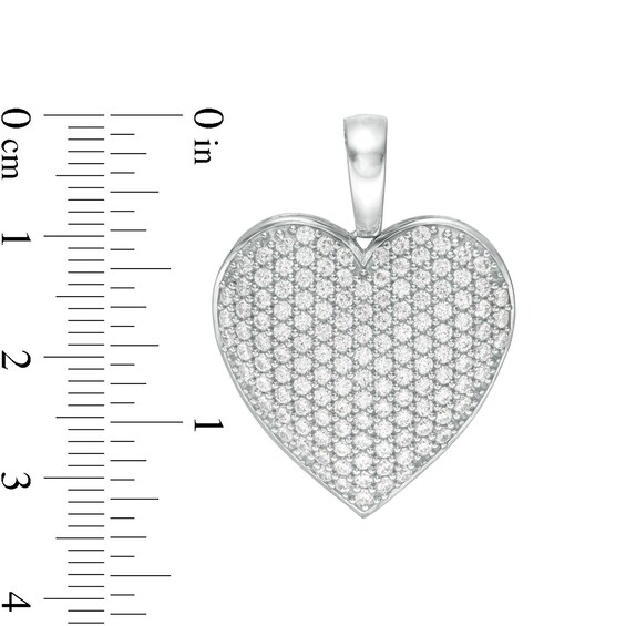 Cubic Zirconia Pavé Composite Puff Heart Necklace Charm in Sterling Silver