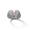 Cubic Zirconia and Red Enamel Broken Heart Ring in Solid Sterling Silver