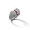 Cubic Zirconia and Red Enamel Broken Heart Ring in Solid Sterling Silver