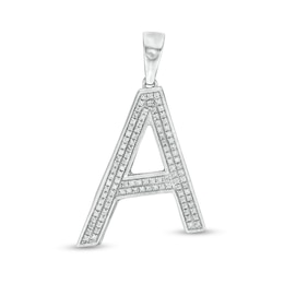 Cubic Zirconia Pavé &quot;A&quot; Block Initial Necklace Charm in Solid Sterling Silver
