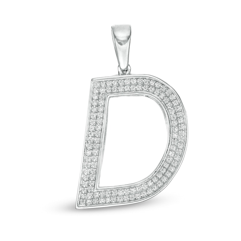 Cubic Zirconia Pavé "D" Block Initial Necklace Charm in Solid Sterling Silver