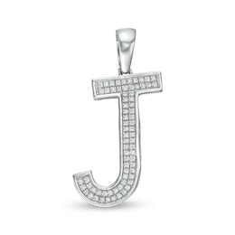 Cubic Zirconia Pavé &quot;J&quot; Block Initial Necklace Charm in Solid Sterling Silver