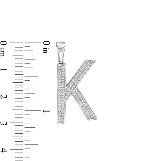 Cubic Zirconia Pavé "K" Block Initial Necklace Charm in Solid Sterling Silver