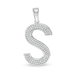 Cubic Zirconia Pavé &quot;S&quot; Block Initial Necklace Charm in Solid Sterling Silver