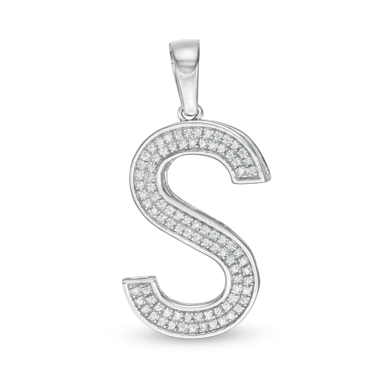 Main Image 1 of Cubic Zirconia Pavé "S" Block Initial Necklace Charm in Solid Sterling Silver