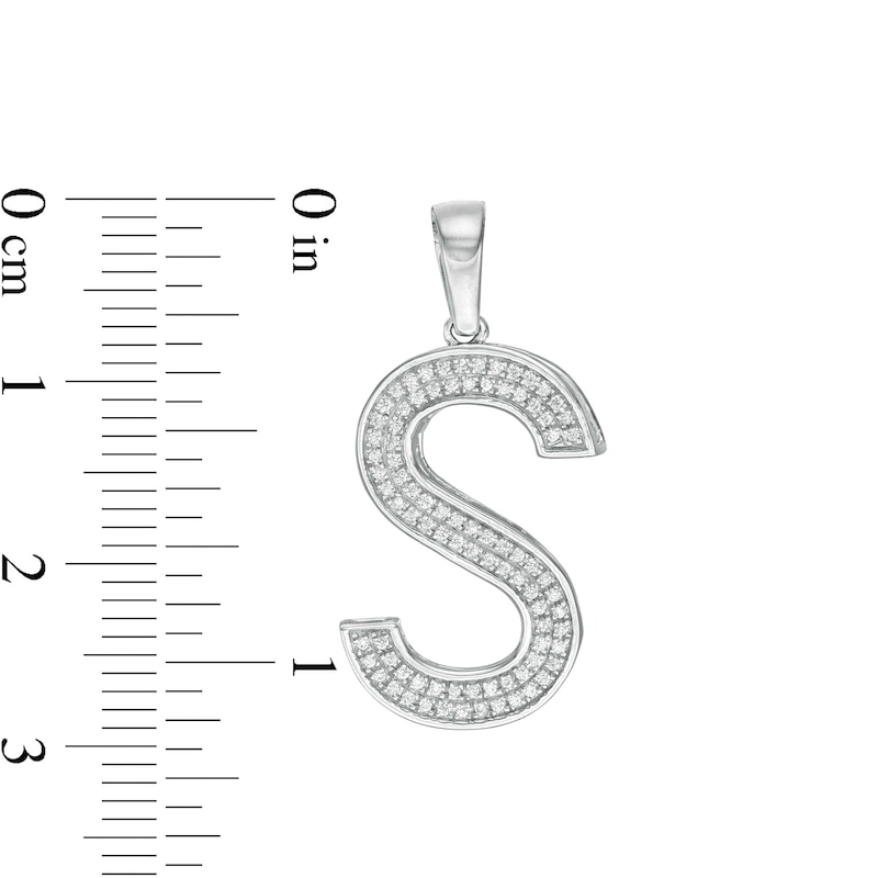 Main Image 2 of Cubic Zirconia Pavé "S" Block Initial Necklace Charm in Solid Sterling Silver
