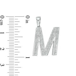 Cubic Zirconia Pavé "M" Block Initial Necklace Charm in Solid Sterling Silver