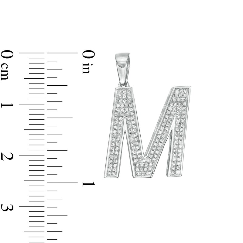Main Image 2 of Cubic Zirconia Pavé "M" Block Initial Necklace Charm in Solid Sterling Silver