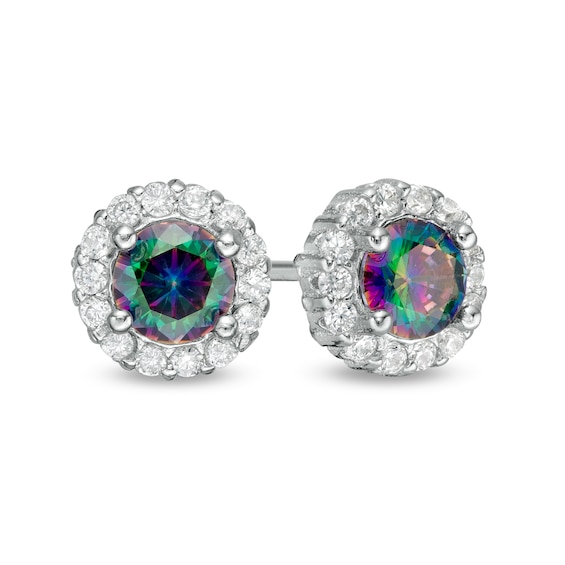 Multi-Color and White Cubic Zirconia Frame Stud Earrings in Sterling Silver