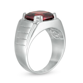 10mm Cushion-Cut Red Glass and Cubic Zirconia Tapered Signet Ring in Sterling Silver - Size 10