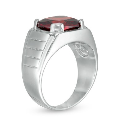 10mm Cushion-Cut Red Glass and Cubic Zirconia Tapered Signet Ring in Sterling Silver - Size 10