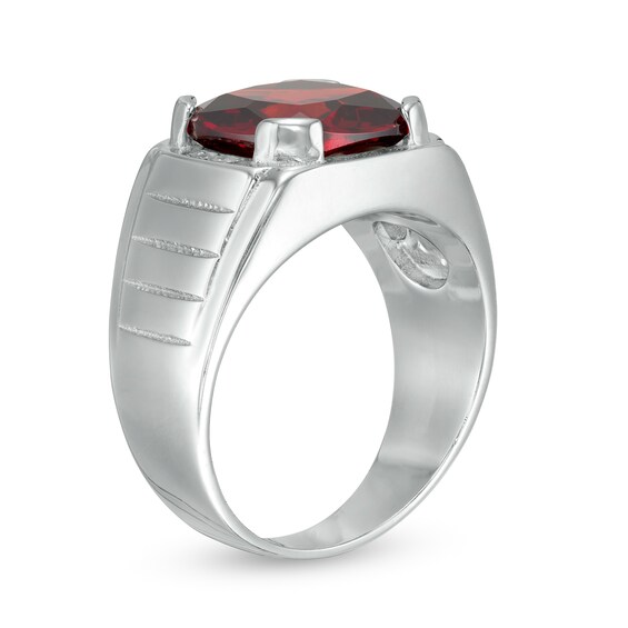 10mm Cushion-Cut Red Glass and Cubic Zirconia Tapered Signet Ring in Sterling Silver - Size 10