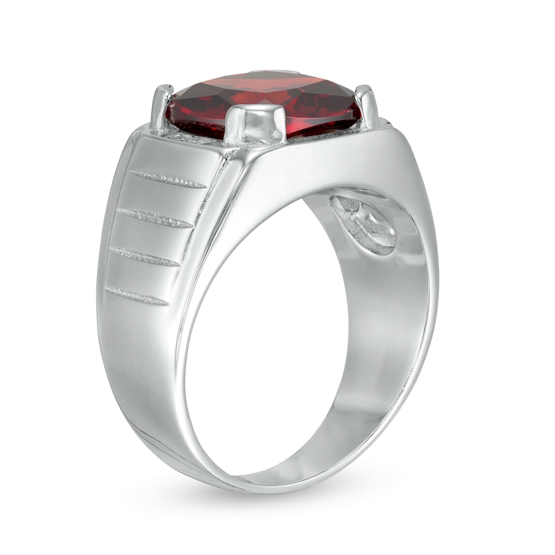 10mm Cushion-Cut Red Glass and Cubic Zirconia Tapered Signet Ring in Sterling Silver - Size 10